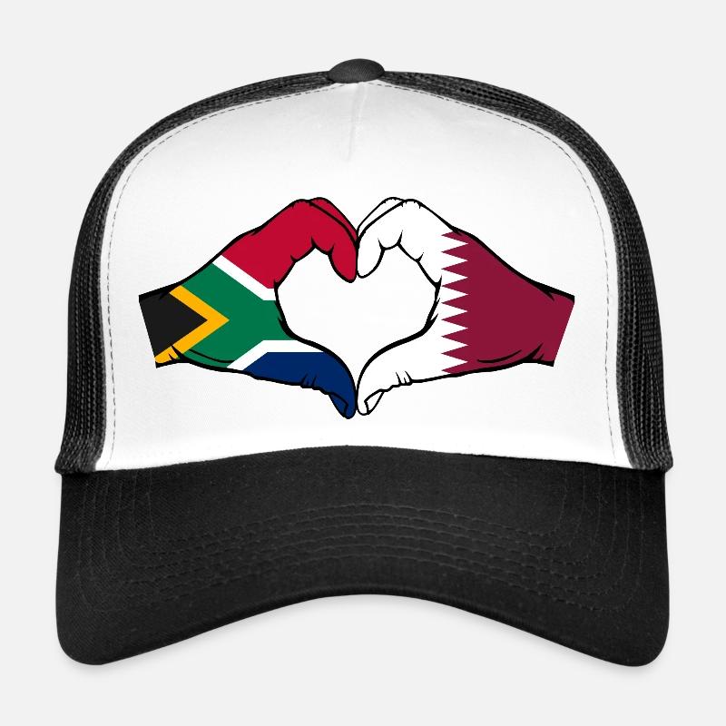 Afrique du Sud Qatar drapeau mains forme coeur Casquette trucker 