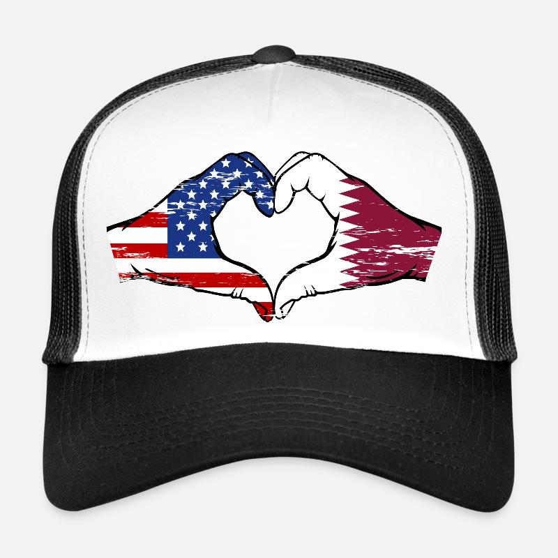 États-Unis, drapeau du Qatar, mains, forme de coeur utilisé Casquette trucker 
