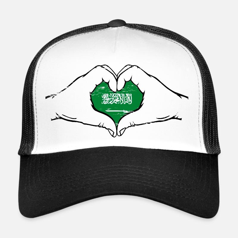 Saudi Arabia Flag Hands Heart Shape Used Trucker Cap