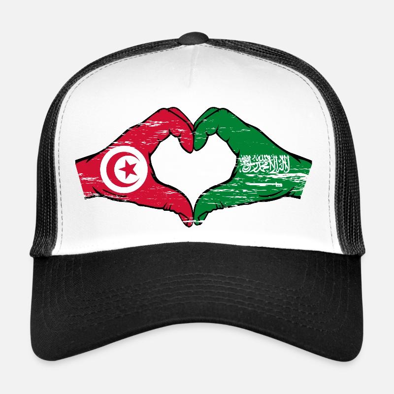 Tunisia Saudi Arabia Flag Hands Heart Shape Used Trucker Cap