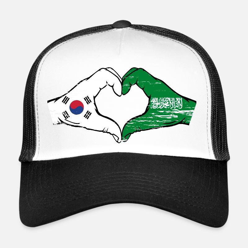 Corée du Sud Arabie Saoudite Drapeau Mains Coeur Forme Utilisé Casquette trucker 