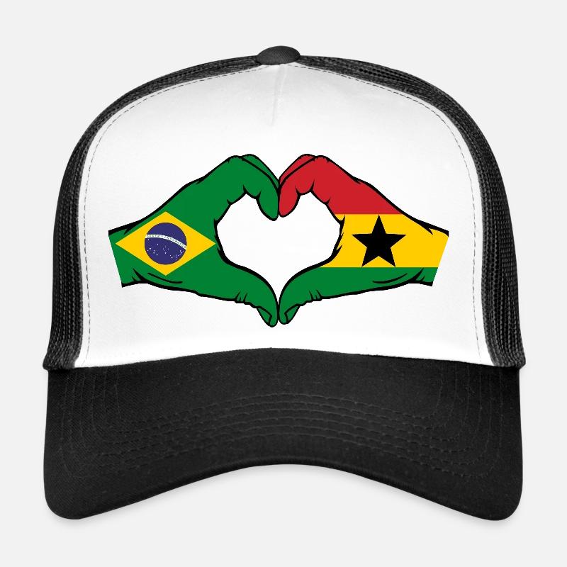 Brésil Ghana Drapeau Mains Coeur Forme Casquette trucker 