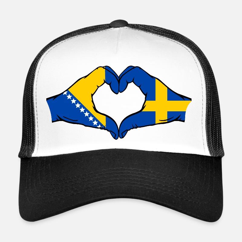 Bosnie Suède Drapeau Mains Coeur Forme Casquette trucker 