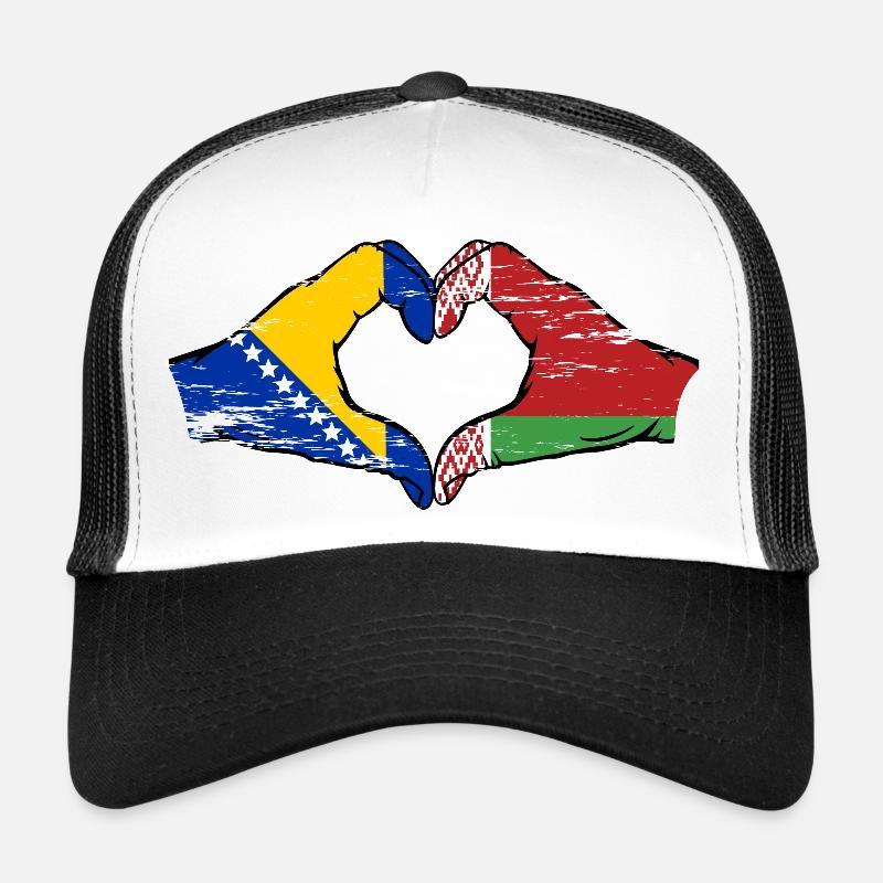 Bosnie Biélorussie drapeau mains forme de coeur utilisé Casquette trucker 
