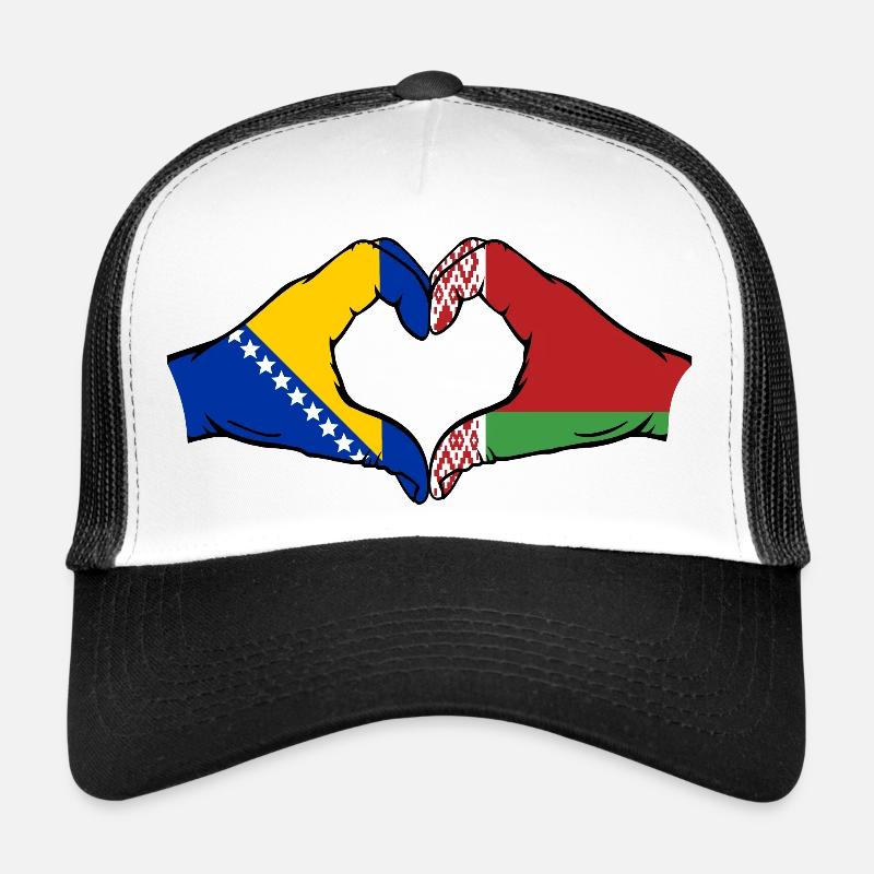 Bosnie Biélorussie drapeau mains coeur forme Casquette trucker 