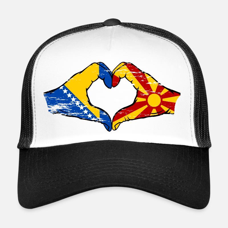 Bosnie Macédoine drapeau mains forme de coeur utilisé Casquette trucker 