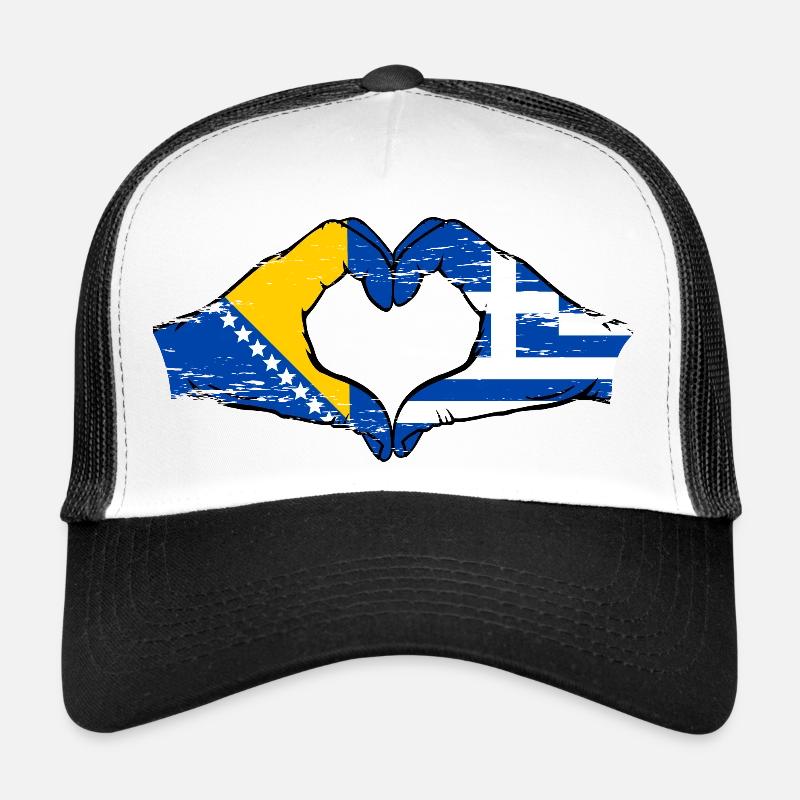 Bosnie Grèce Drapeau Mains Coeur Forme Utilisé Casquette trucker 