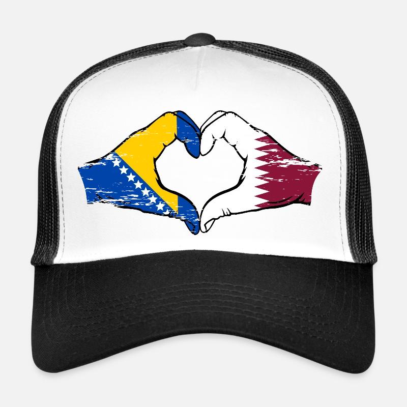 Bosnie Qatar drapeau mains forme coeur utilisé Casquette trucker 