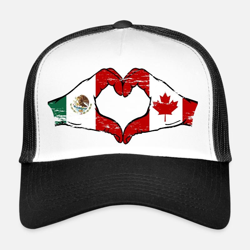 Mexique Canada drapeau mains forme coeur utilisé - Casquette trucker  - blanc/noir