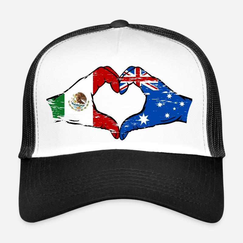 Mexico Australia Flag Hands Heart Shape Used Trucker Cap