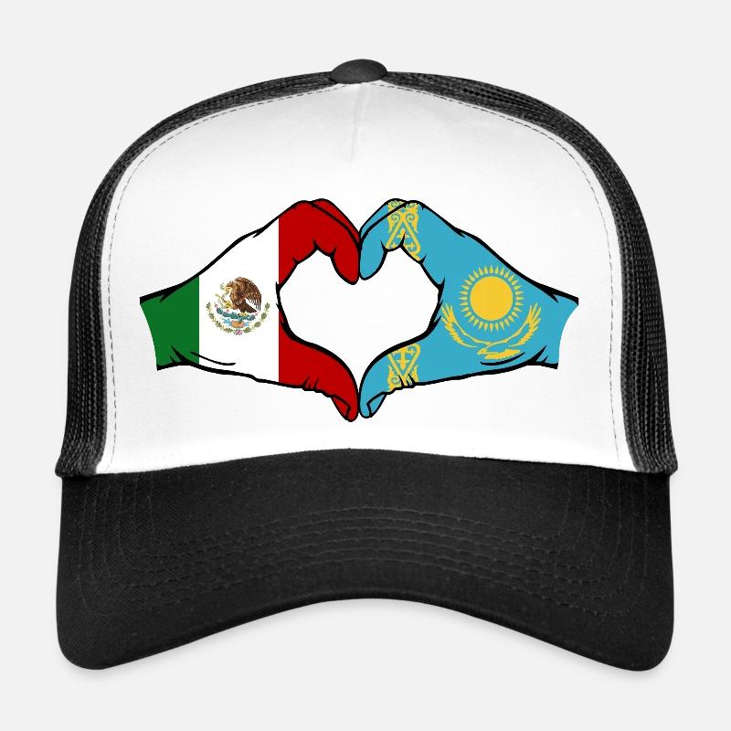 Mexiko Kasachstan Flagge Hände Herzform Trucker Cap