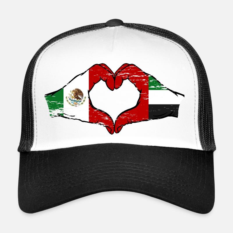 Mexico United Arab Emirates Flag Hands Trucker Cap