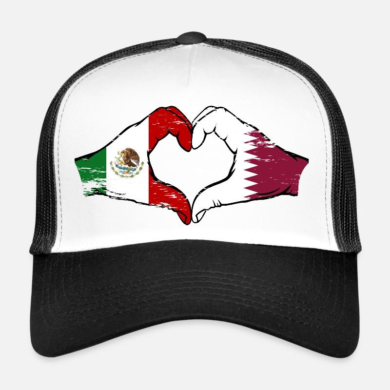 Mexique Qatar drapeau mains forme de coeur utilisé Casquette trucker 