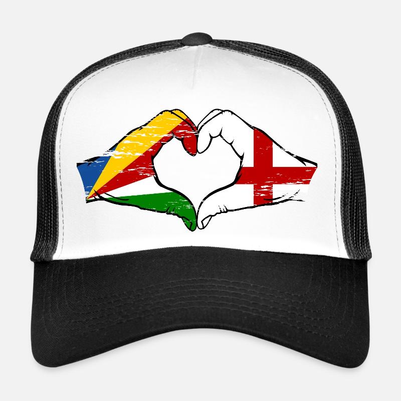 Seychelles Angleterre drapeau mains forme de coeur utilisé Casquette trucker 