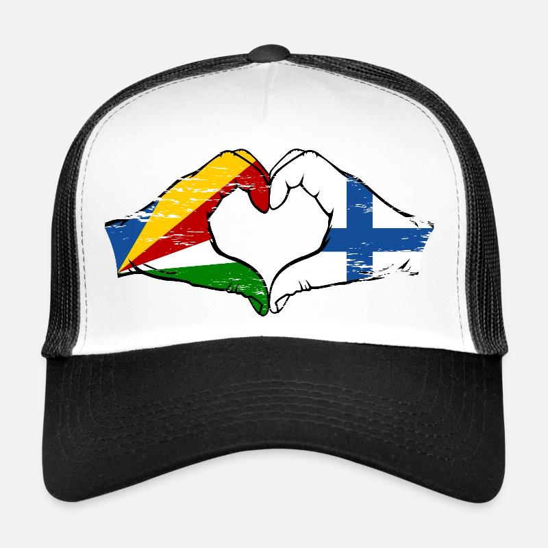 Seychelles Finland flag hands heart shape used Trucker Cap