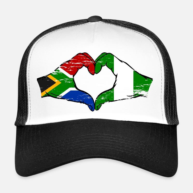 Afrique du Sud Nigeria Drapeau Mains Coeur Forme Utilisé Casquette trucker 
