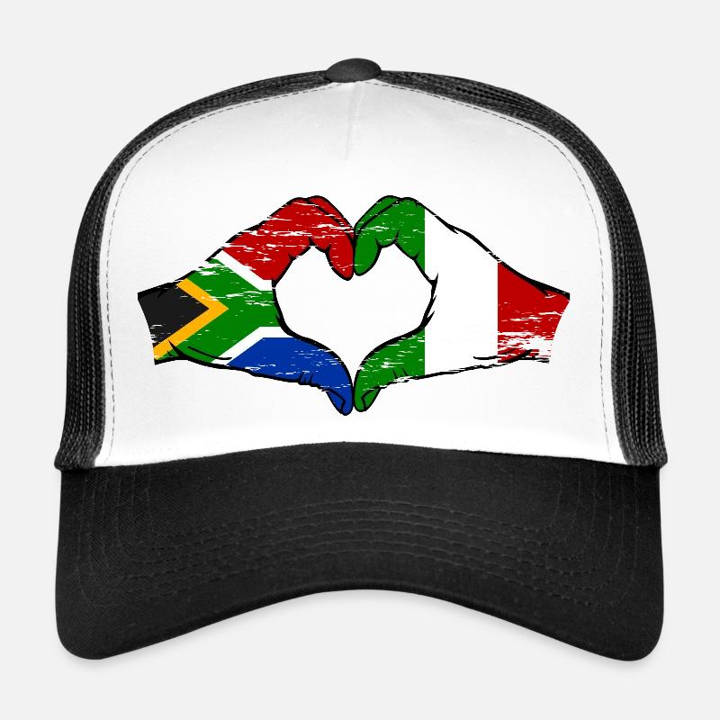 Afrique du Sud Italie Drapeau Mains Coeur Forme Utilisé Casquette trucker 