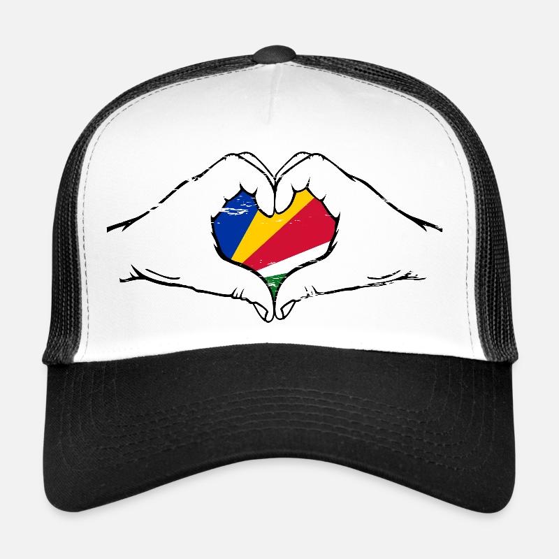 Drapeau des Seychelles mains forme de coeur utilisé Casquette trucker 