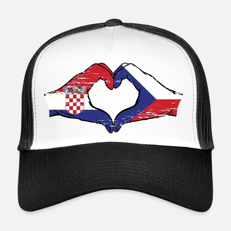 Croatia Czech Republic Flag Hands Heart Shape Used Trucker Cap