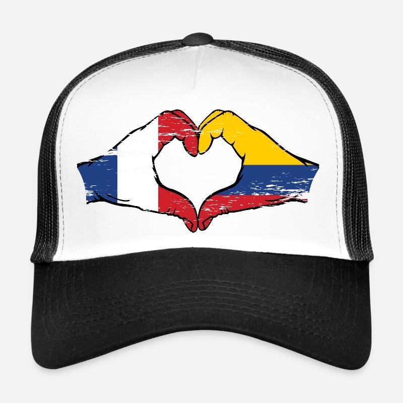 France Colombie Drapeau Mains Coeur Forme Utilisé Casquette trucker 