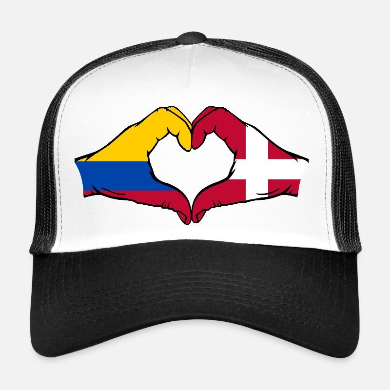 Colombie Danemark Drapeau Mains Coeur Forme Casquette trucker 