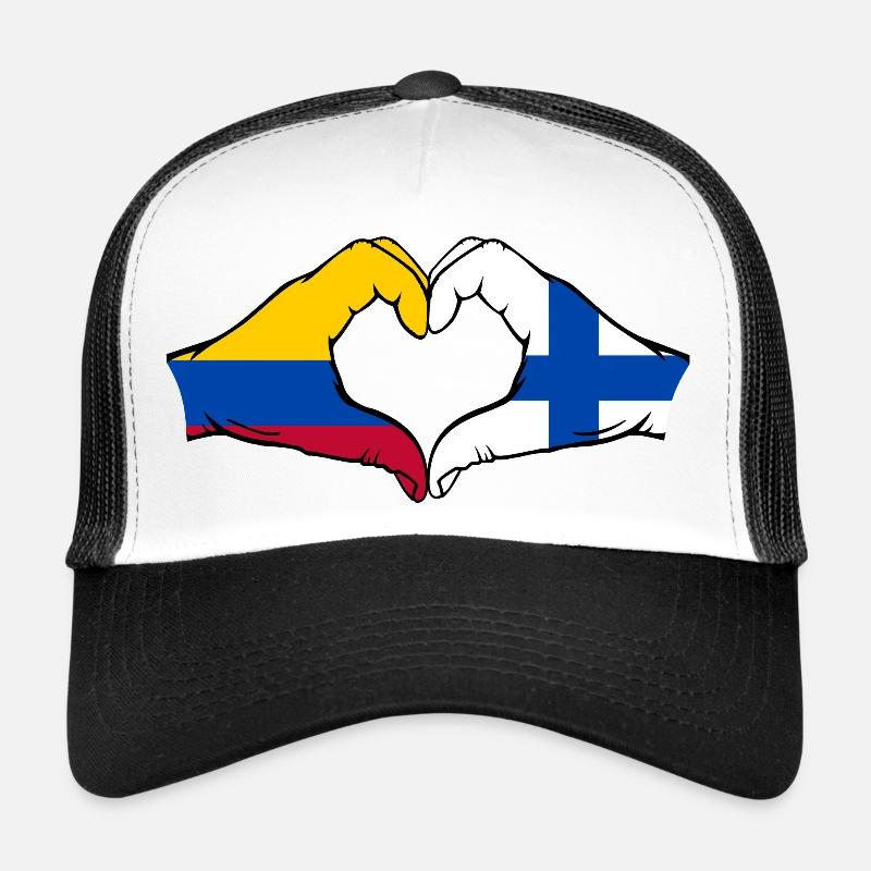 Colombie Finlande Drapeau Mains Coeur Forme Casquette trucker 