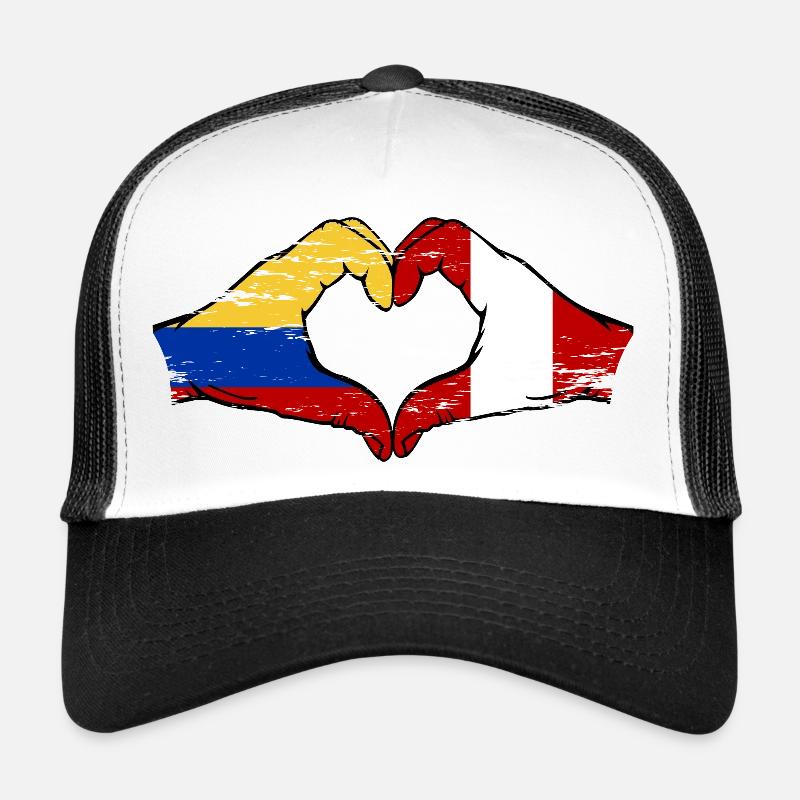 Colombie Pérou drapeau mains forme de coeur utilisé Casquette trucker 