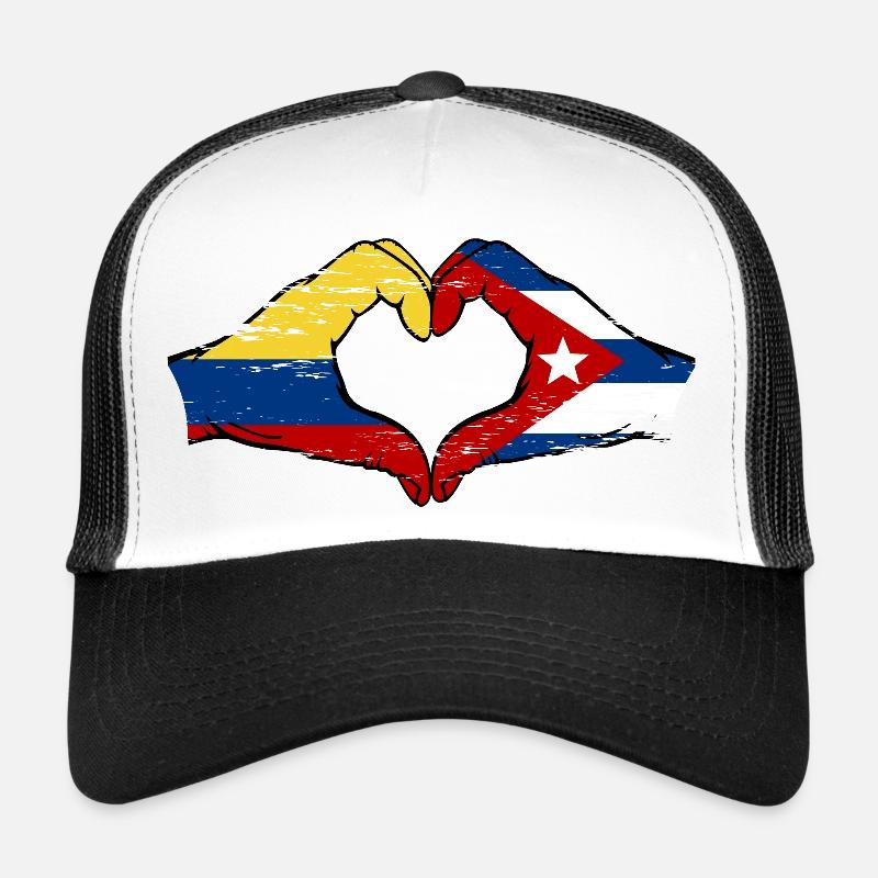 Colombie Cuba Drapeau Mains Coeur Forme Utilisé Casquette trucker 