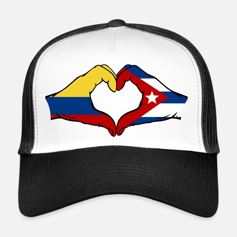 Colombie Cuba Drapeau Mains Coeur Forme Casquette trucker 