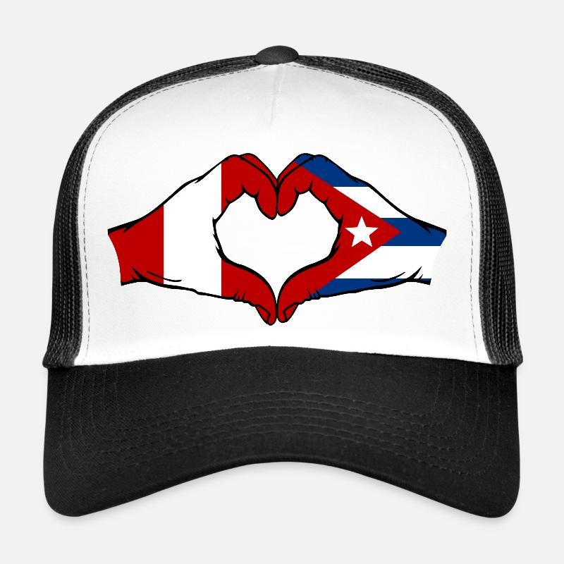 Pérou Cuba Drapeau Mains Coeur Forme Casquette trucker 