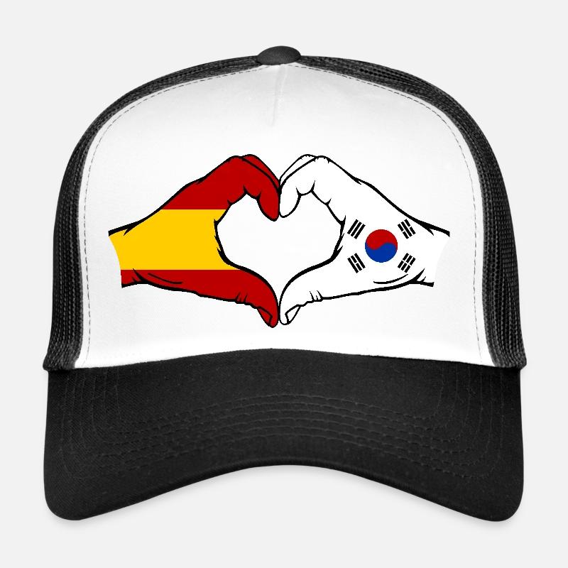 Espagne Corée du Sud Drapeau Mains Coeur Forme Casquette trucker 