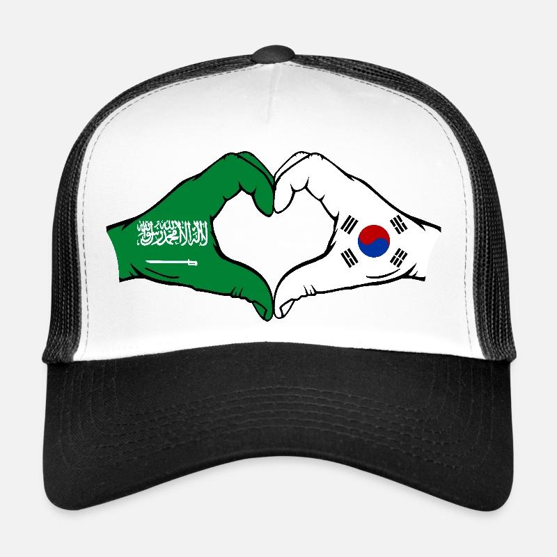 Arabie Saoudite Corée du Sud Drapeau Mains Coeur Forme Casquette trucker 