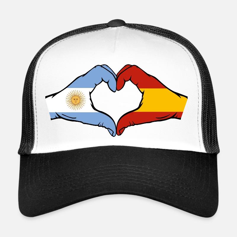 Argentina Spain Flag Hands Heart Shape Trucker Cap