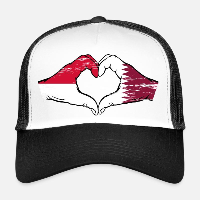 Drapeau Monaco Qatar main coeur Utilisé Casquette trucker 