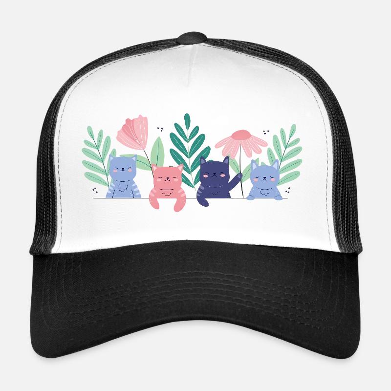 Skurrile Katze Garten Illustration - Trucker Cap - Weiß/Schwarz