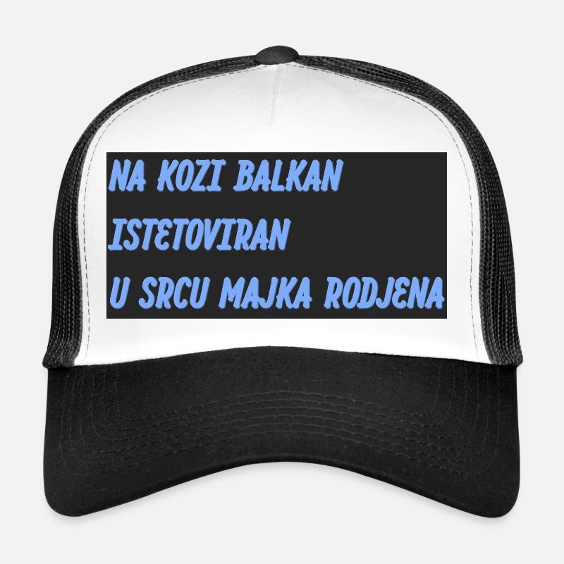 Balkan slogan in blue on black Trucker Cap
