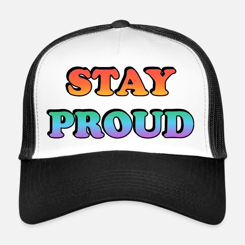 Stay Proud Rainbow Text Trucker Cap