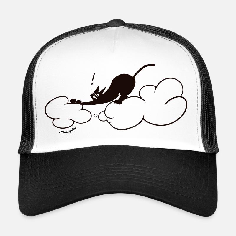 Cute Black Cat on Clouds Minimal Cat Illustration Trucker Cap