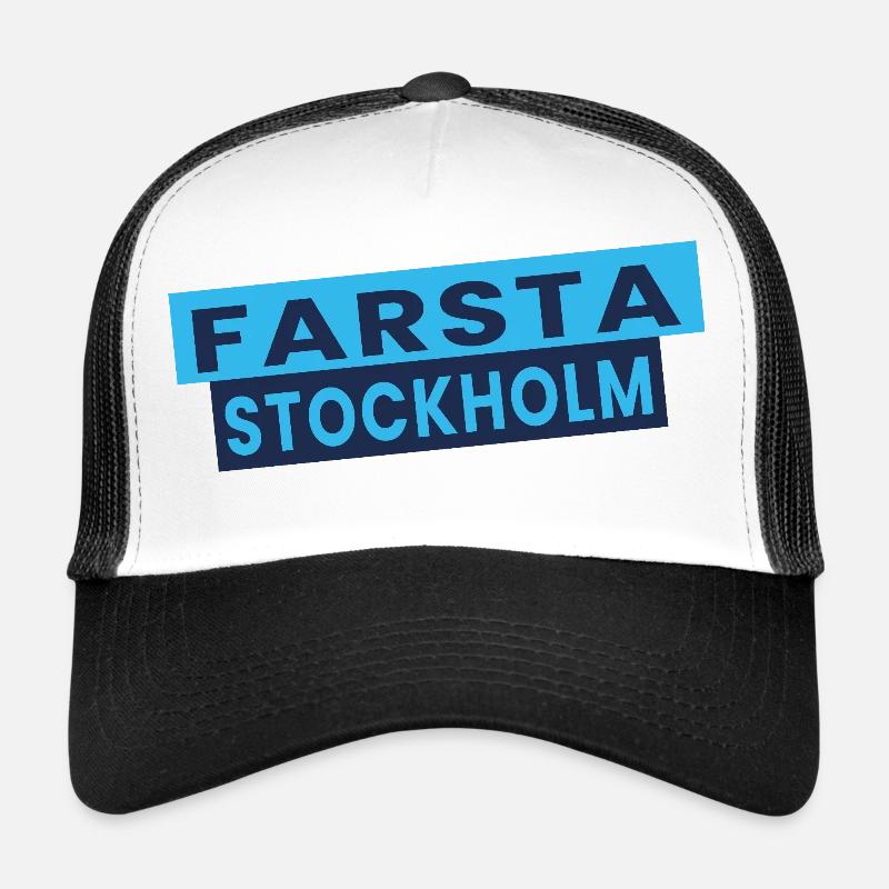 Farsta Stockholm Blue Typography Layout Trucker Cap