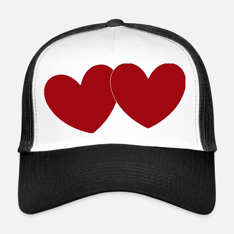 2 Red Hearts Heart Red Gift Valentine's Day Trucker Cap