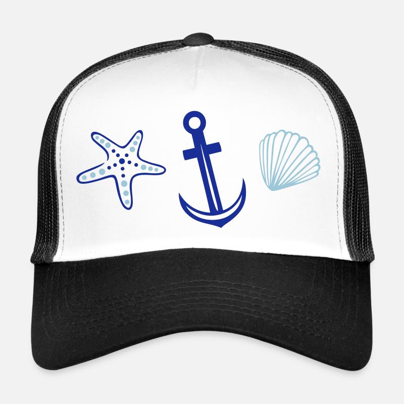 Ancre avec les étoiles de mer et le coquillage. Casquette trucker 