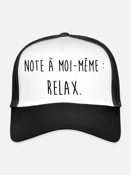 Relax / Humour / Fainéant / Paresse / Drôle Stress - Casquette trucker  - blanc/noir - Devant