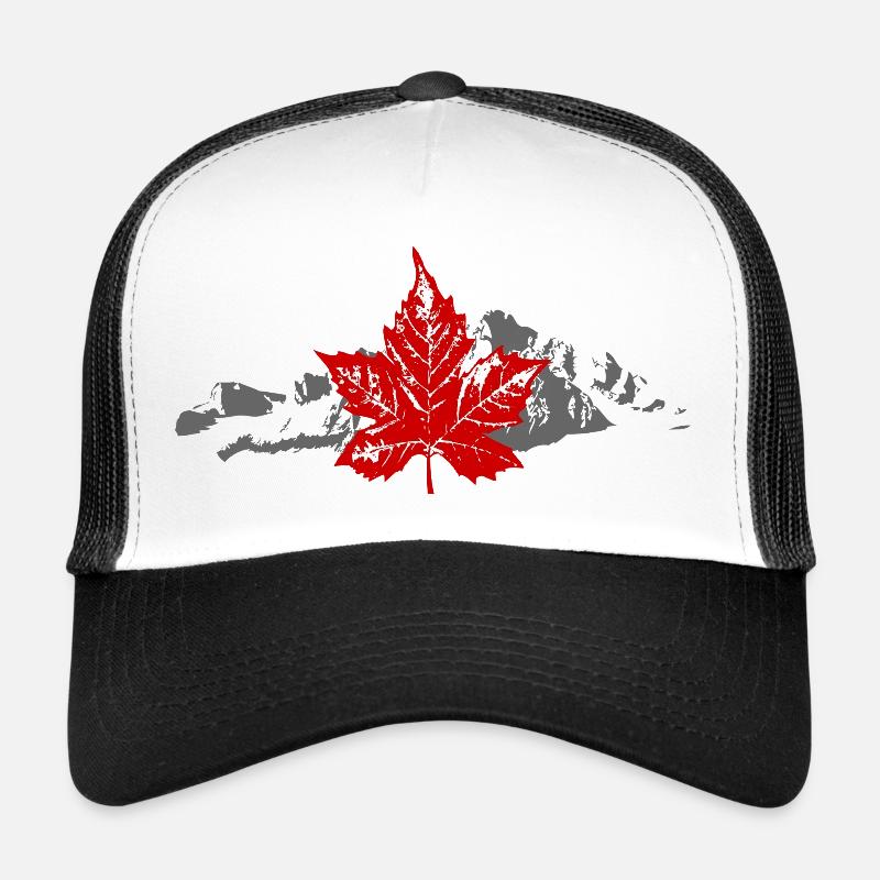 Canada - Maple Leaf & Mountain - Trucker Cap - Weiß/Schwarz