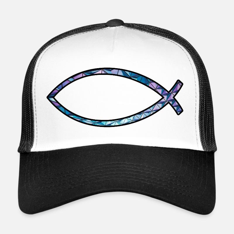 Poisson Ichtus (diamant, bleu) Casquette trucker 