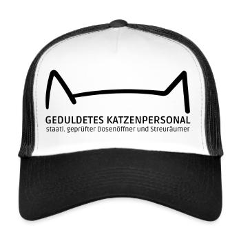 Geduldetes Katzenpersonal für Katzenliebhaber - Trucker Cap - Weiß/Schwarz - Vorne
