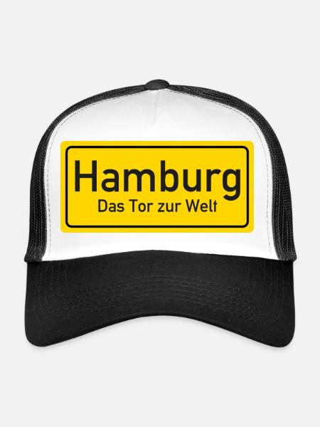 Panneau de nom de lieu de Hambourg Allemagne - Casquette trucker  - blanc/noir - Devant