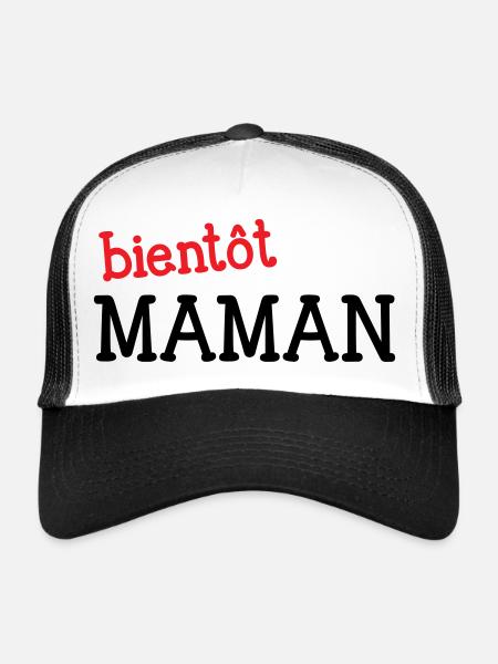 bientôt Maman ! Cadeau de grossesse - Casquette trucker  - blanc/noir - Devant