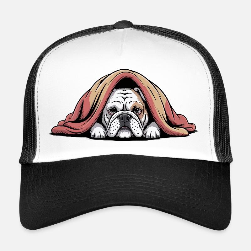 Bouledogue douillet sous couverture Casquette trucker 