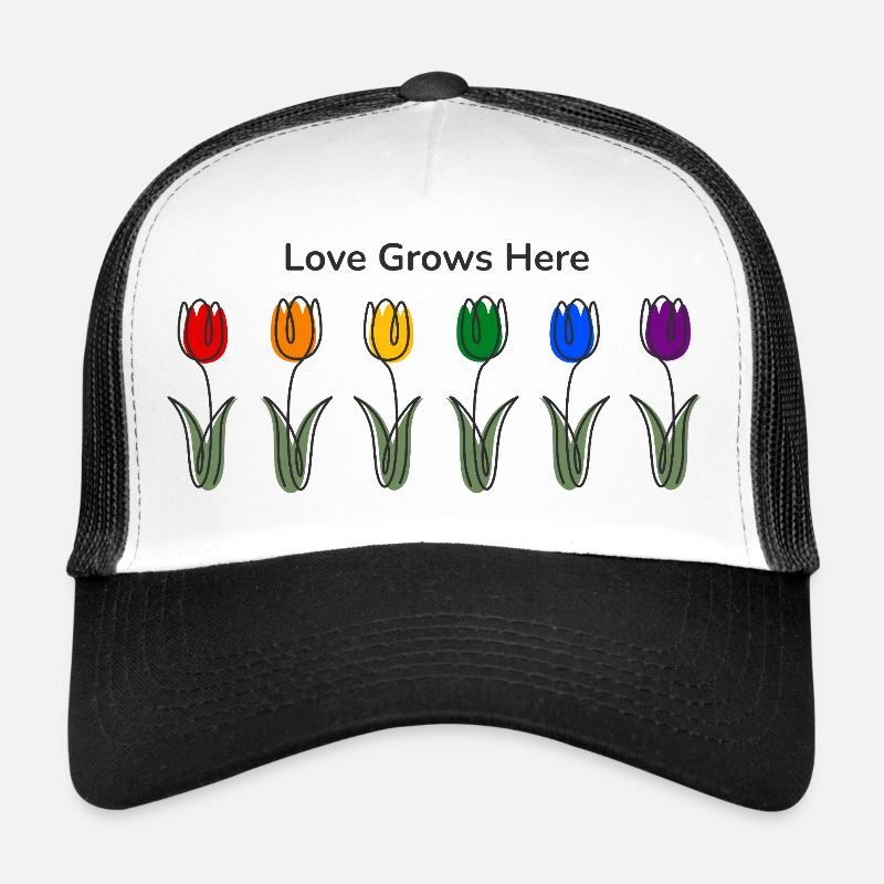 Love grows here-Tulips LGBTQ Pride Rainbow Trucker Cap
