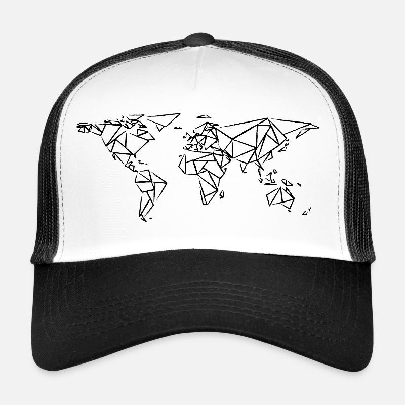 World Map Geometric - World Map Charcoal Drawing Trucker Cap